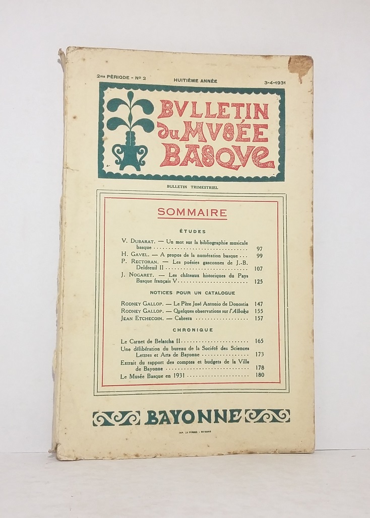 Bulletin du Musée Basque -2me période. - n°2. 3-4 - 1931