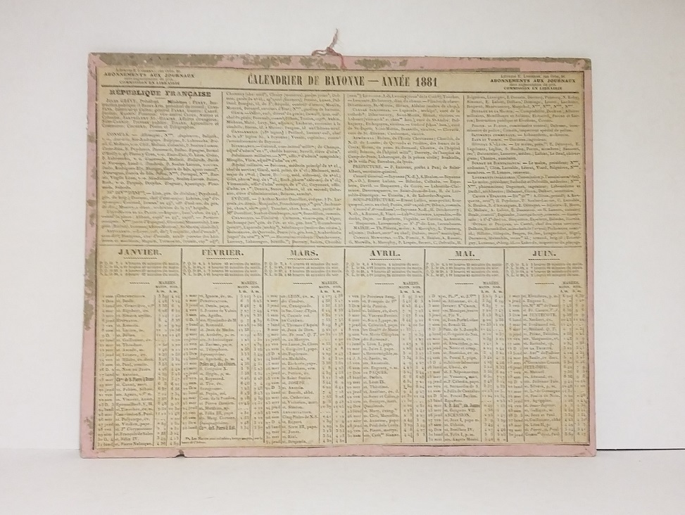 Calendrier de Bayonne - Année 1881