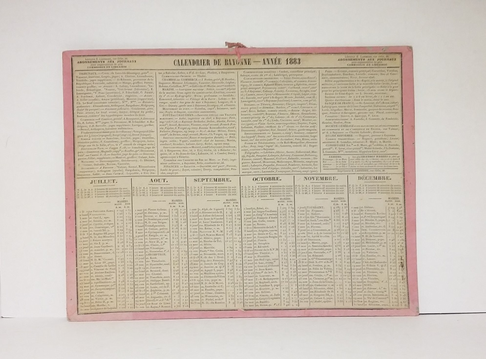 Calendrier de Bayonne - Année 1883