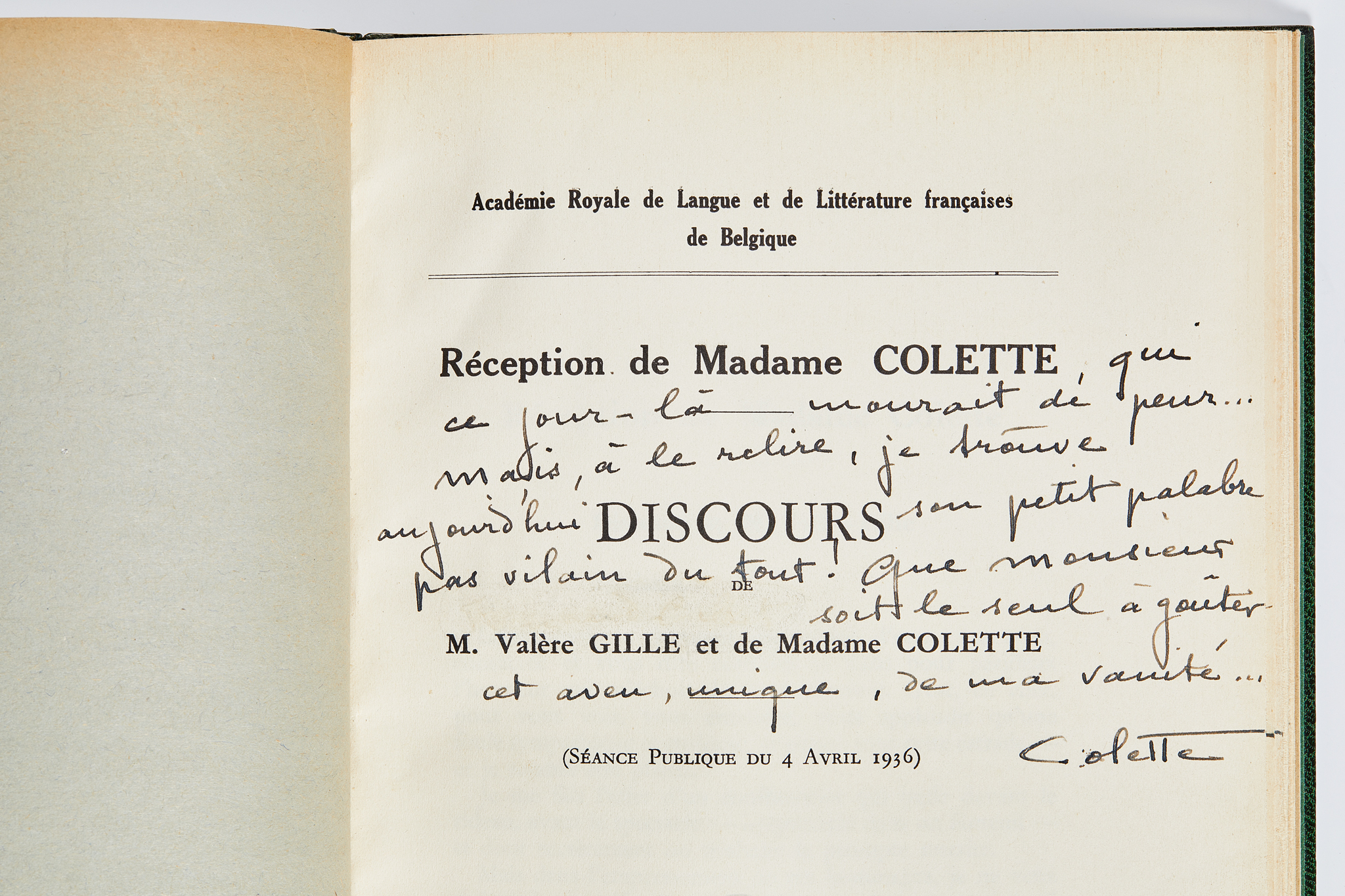 Réception de Madame Colette