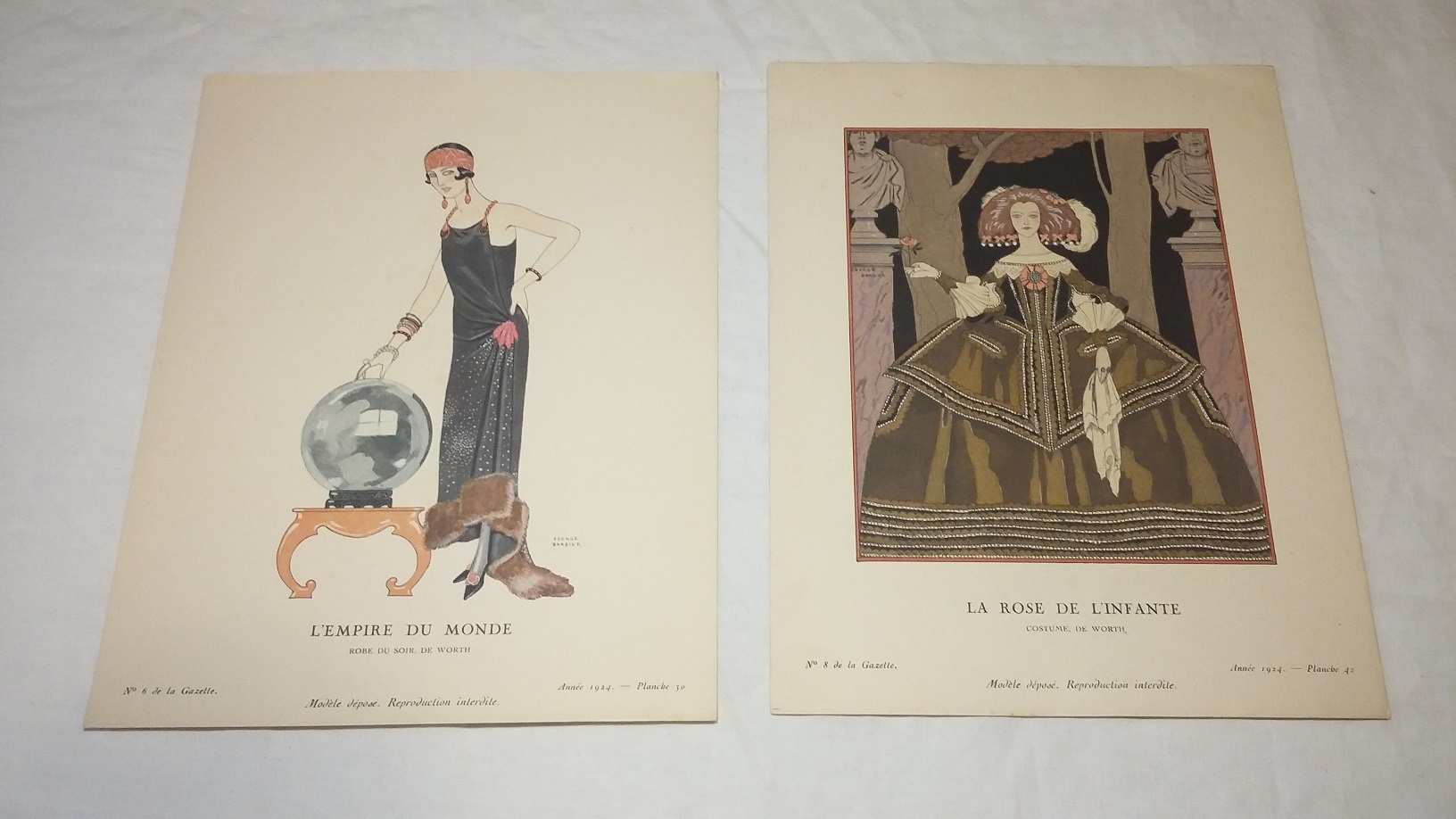 La Gazette du Bon Ton, Année 1924 n°6 et 8 - Lot de 8 planches illustrées