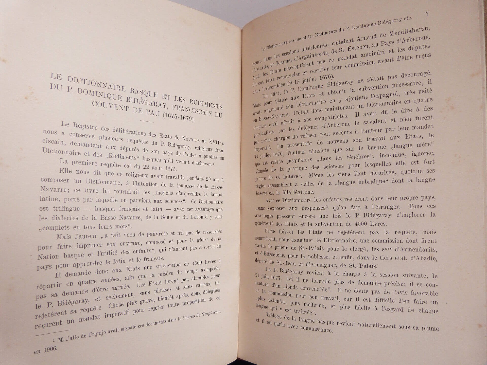 Le dictionnaire basque et les rudiments du P. Dominique Bidégaray, franciscain du couvent de Pau -1675-1679.