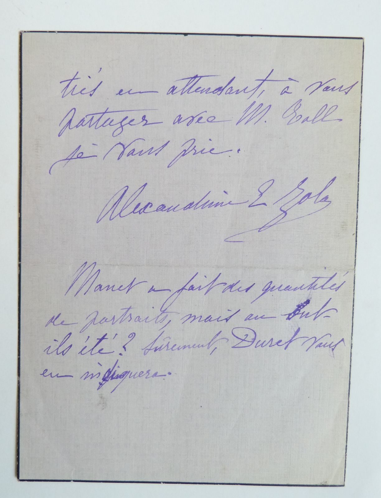 Lettre autographe d'Alexandrine Zola.