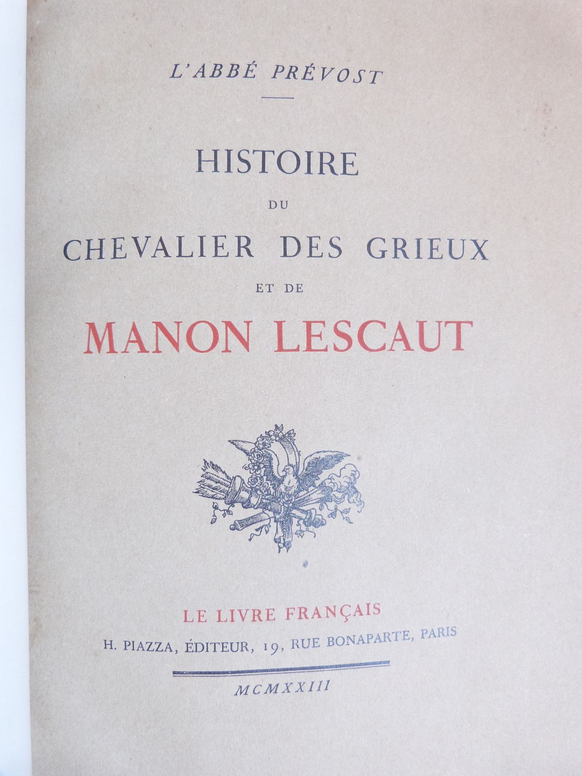 Histoire du chevalier des Grieux et de Manon Lescaut