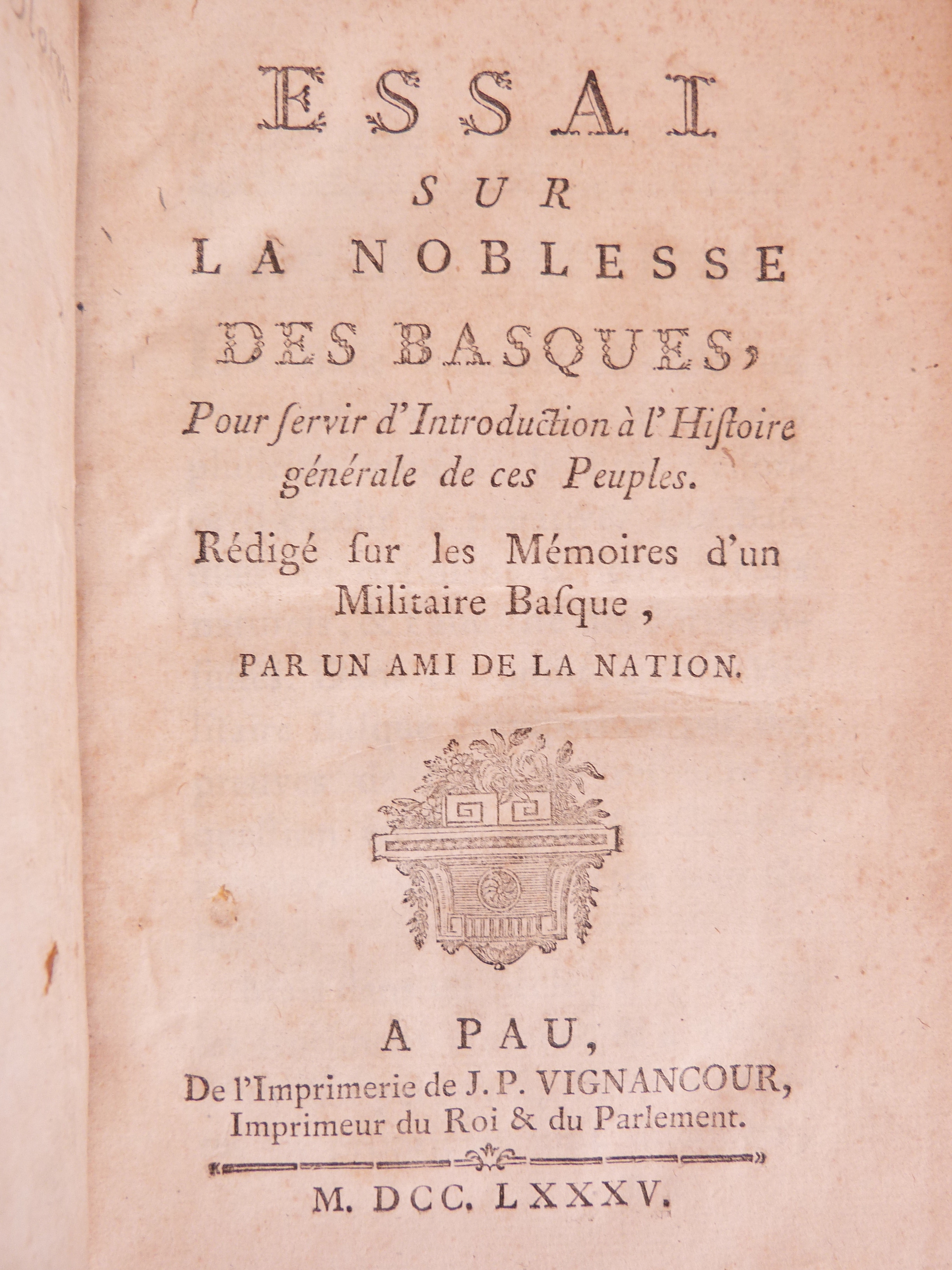 Essai sur la noblesse des Basques, 